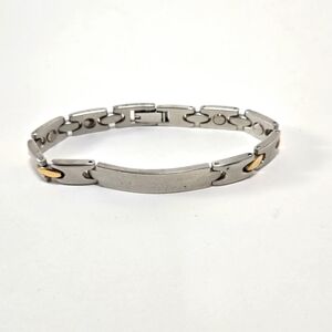 Engravable Silvertone Bracelet Goldtone Links 8" Long Unisex Excellent Condition